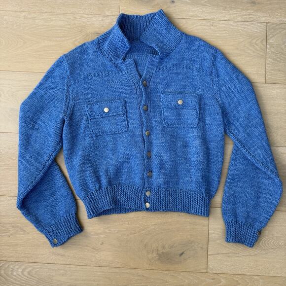 Vintage 80s Blue Knit Button Front Cardigan Sweater Size M Cottage Academia - Picture 3 of 10